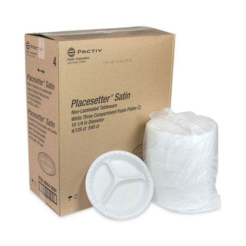 Image of Pactiv Evergreen 0TH10044000Y Placesetter Satin Non-Laminated Foam Dinnerware, 3-Compartment Plate, 10.25" dia, White, 540/Carton