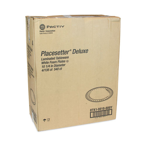 Image of Pactiv Evergreen 0TK10010000Y Placesetter Deluxe Laminated Foam Dinnerware, Plate, 10.25" dia, White, 540/Carton