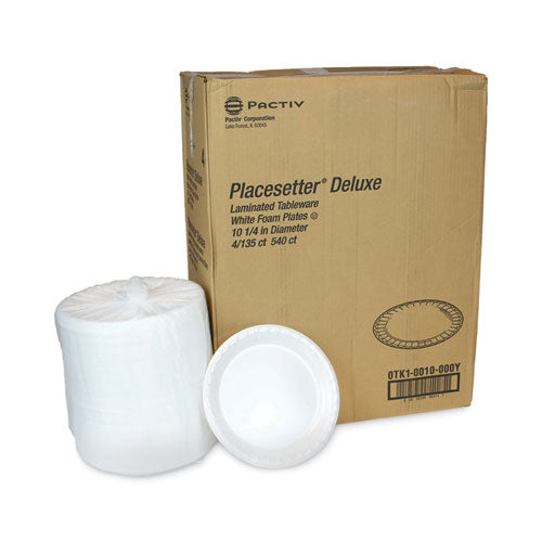 Image of Pactiv Evergreen 0TK10010000Y Placesetter Deluxe Laminated Foam Dinnerware, Plate, 10.25" dia, White, 540/Carton