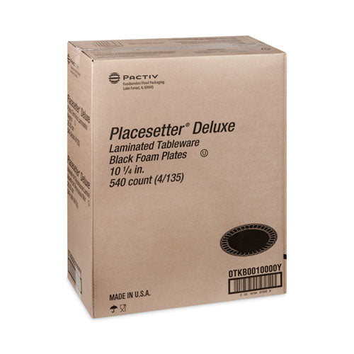 Image of Pactiv Evergreen 0TKB0010000Y Placesetter Deluxe Laminated Foam Dinnerware, Plate, 10.25" dia, Black, 540/Carton