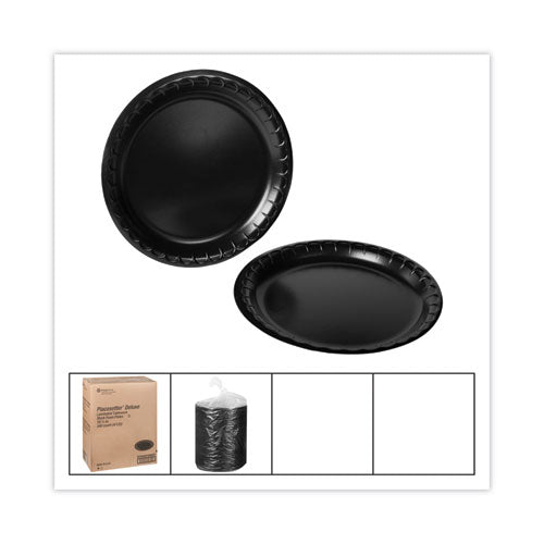 Image of Pactiv Evergreen 0TKB0010000Y Placesetter Deluxe Laminated Foam Dinnerware, Plate, 10.25" dia, Black, 540/Carton