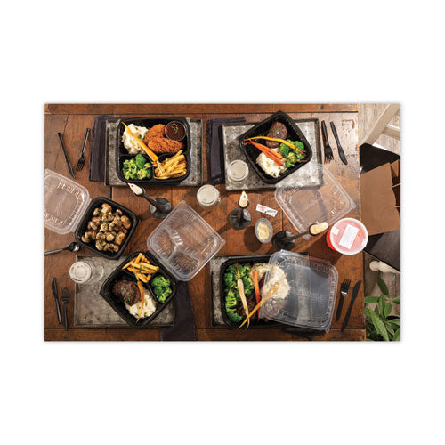 Image of Pactiv Evergreen DC109100B000 EarthChoice Vented Dual Color Microwavable Hinged Lid Container, 66 oz, 10.5 x 9.5 x 3.1, Black/Clear, Plastic, 132/Carton