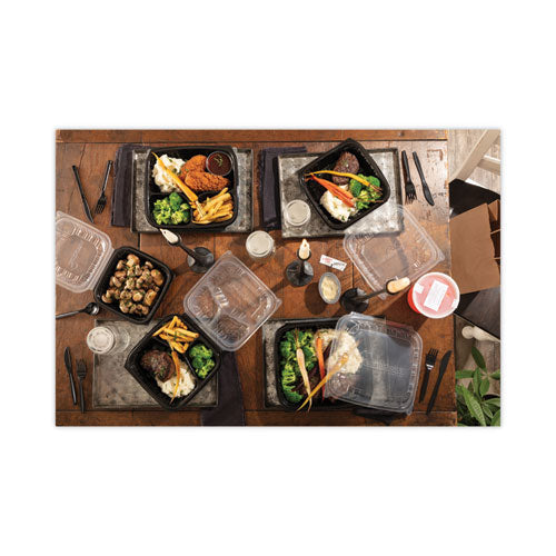 Image of Pactiv Evergreen DC858100B000 EarthChoice Vented Dual Color Microwavable Hinged Lid Container, 38 oz, 8.5 x 8.6 x 3.1, Black/Clear, Plastic, 150/Carton