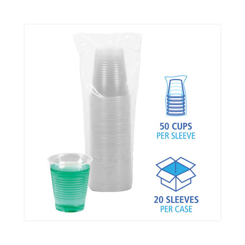 Image of Boardwalk® BWKTRANSCUP12CT Translucent Plastic Cold Cups, 12 oz, 50/Sleeve, 20 Sleeves/Carton