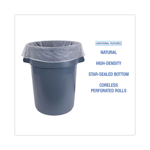 Image of Boardwalk® V8046ENKR01 High-Density Can Liners, 45 gal, 19 mic, 40" x 46", Natural, Perforated Roll, 25 Bags/Roll, 6 Rolls/Carton