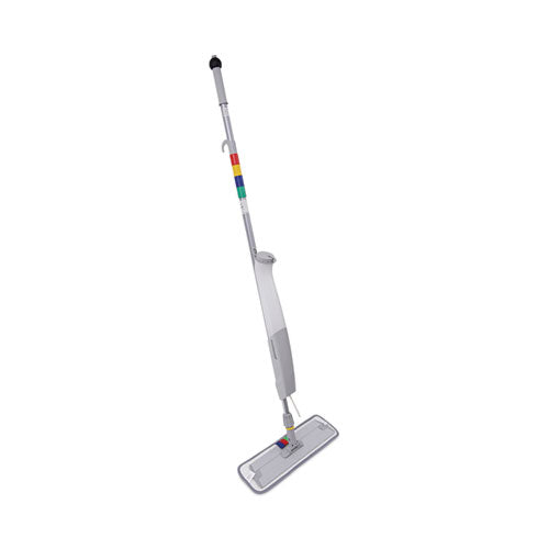 Image of Boardwalk® BWKBWMS16MFM Bucketless Microfiber Mop System, 5 X 18 Blue Microfiber Head, 59" Gray Aluminum/polypropylene Handle