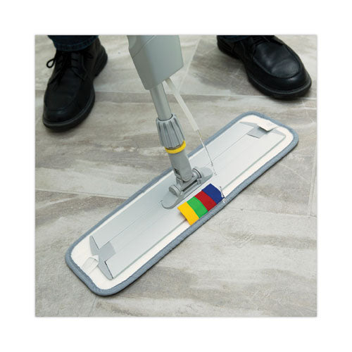 Image of Boardwalk® BWKBWMS16MFM Bucketless Microfiber Mop System, 5 X 18 Blue Microfiber Head, 59" Gray Aluminum/polypropylene Handle