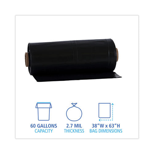 Image of Boardwalk® K7663WKK Industrial Can Liner Rolls, 60 gal, 2.7 mil, 21" x 17" x 63", Black, 50/Carton