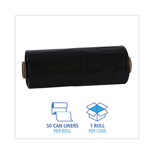 Image of Boardwalk® K7663WKK Industrial Can Liner Rolls, 60 gal, 2.7 mil, 21" x 17" x 63", Black, 50/Carton