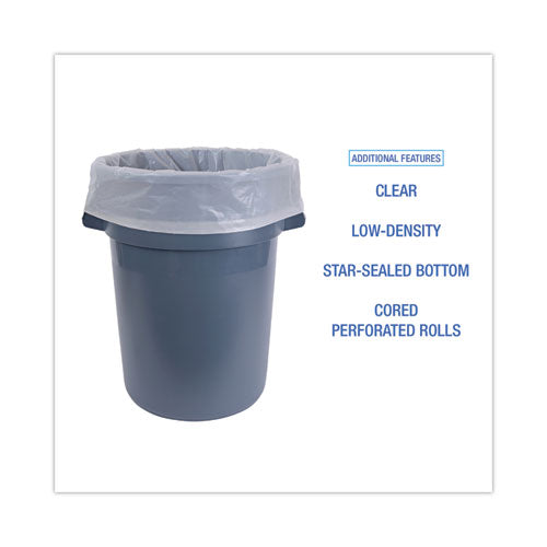 Image of Boardwalk® K7663WCK Industrial Can Liner Rolls, 60 gal, 2.7 mil, 21" x 17" x 63", Clear, 50/Carton