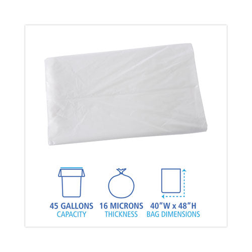 Image of Boardwalk® Z8048VNK High Density Industrial Can Liners Flat Pack, 45 gal, 16 mic, 40" x 48", Natural, Flat Pack, 200/Carton