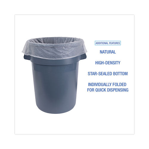 Image of Boardwalk® Z8048VNK High Density Industrial Can Liners Flat Pack, 45 gal, 16 mic, 40" x 48", Natural, Flat Pack, 200/Carton