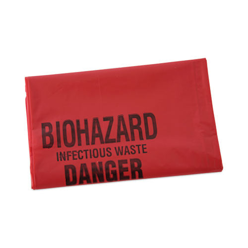 Image of Boardwalk® A4832PRK Linear Low Density Health Care Trash Can Liners, 16 gal, 1.3 mil, 24" x 32", Red, Flat Pack, 250/Carton