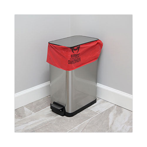 Image of Boardwalk® A4832PRK Linear Low Density Health Care Trash Can Liners, 16 gal, 1.3 mil, 24" x 32", Red, Flat Pack, 250/Carton