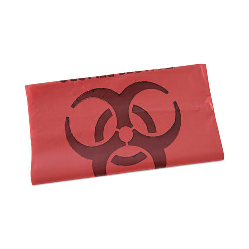 Image of Boardwalk® A6639PRK Linear Low Density Health Care Trash Can Liners, 33 gal, 1.3 mil, 33" x 39", Red, Flat Pack, 150/Carton
