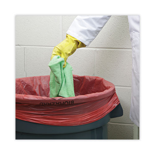 Image of Boardwalk® A6639PRK Linear Low Density Health Care Trash Can Liners, 33 gal, 1.3 mil, 33" x 39", Red, Flat Pack, 150/Carton