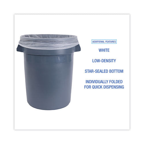 Image of Boardwalk® H7658EWK Linear Low Density Industrial Can Liners, 60 gal, 0.7 mil, 38" x 58", White, Flat Pack, 100/Carton