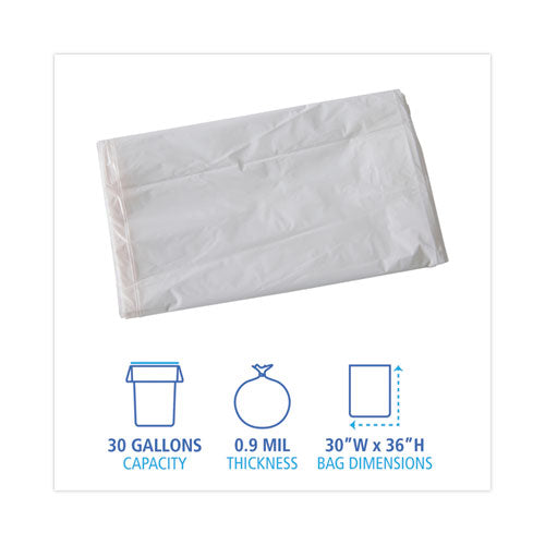 Image of Boardwalk® H6036TWK Linear Low Density Industrial Can Liners, 30 gal, 0.9 mil, 30" x 36", White, Flat Pack, 100/Carton