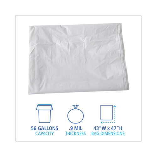 Image of Boardwalk® H8647TWK Linear Low Density Industrial Can Liners, 56 gal, 0.9 mil, 43" x 47", White, Flat Pack, 100/Carton