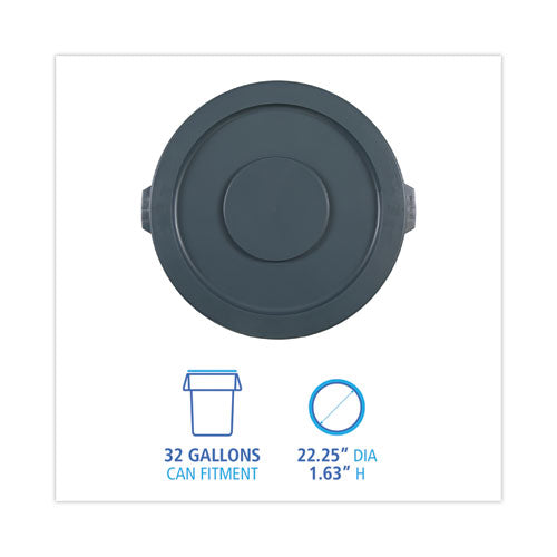Image of Boardwalk® 1868182 Lids For 32 Gal Waste Receptacle, Flat-Top, Round, Plastic, Gray