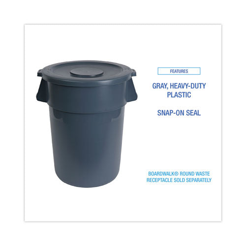 Image of Boardwalk® 1868182 Lids For 32 Gal Waste Receptacle, Flat-Top, Round, Plastic, Gray