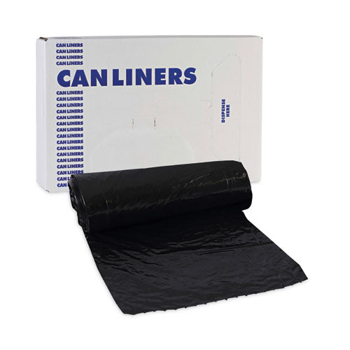 Image of Boardwalk® W4832YKKR01 Low-Density Waste Can Liners, 16 gal, 1 mil, 24" x 32", Black, Perforated Roll, 10 Bags/Roll, 15 Rolls/Carton