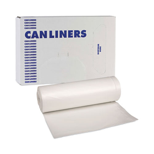Image of Boardwalk® H6639HWKGR1 Low-Density Waste Can Liners, 33 gal, 0.6 mil, 33" x 39", White, Perforated Roll, 25 Bags/Roll, 6 Rolls/Carton