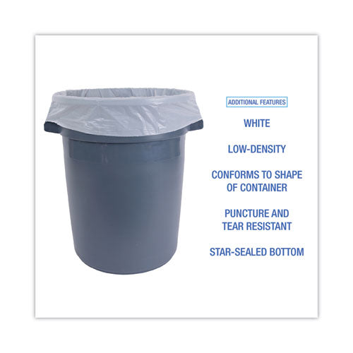 Image of Boardwalk® H7658MWKR01 Low-Density Waste Can Liners, 60 gal, 0.5 mil, 38" x 58", White, Perforated Roll, 10 Bags/Roll, 10 Rolls/Carton