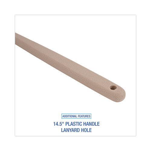 Image of Boardwalk® BWK4420 Utility Brush, Cream Nylon Bristles, 5.5" Brush, 14.5" Tan Plastic Handle