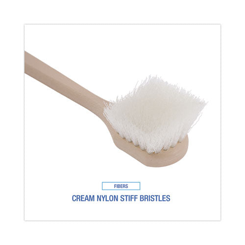Image of Boardwalk® BWK4420 Utility Brush, Cream Nylon Bristles, 5.5" Brush, 14.5" Tan Plastic Handle