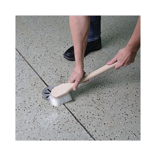 Image of Boardwalk® BWK4420 Utility Brush, Cream Nylon Bristles, 5.5" Brush, 14.5" Tan Plastic Handle