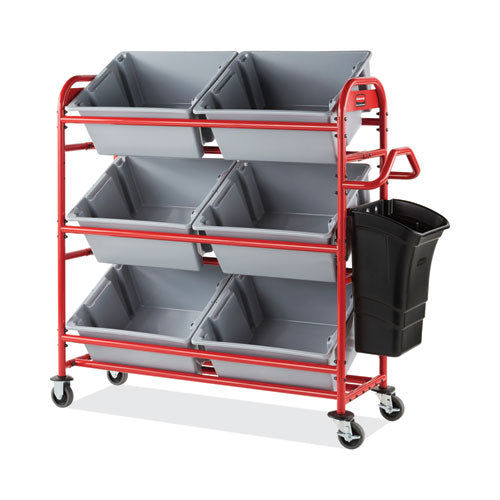 Image of Rubbermaid® Commercial 2144269 Tote Picking Cart, Metal, 3 Shelves, 450 lb Capacity, 57" x 18.5" x 55", Red