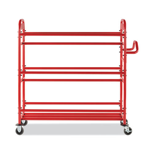 Image of Rubbermaid® Commercial 2144269 Tote Picking Cart, Metal, 3 Shelves, 450 lb Capacity, 57" x 18.5" x 55", Red