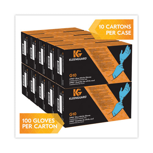 Image of KleenGuard 54422 G10 2PRO Nitrile Gloves, Powder-Free, Medium, 6 mil Thick, 9.5" Long, Blue, 100/Box, 10 Boxes/Carton