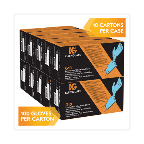 Image of KleenGuard 54186 G10 Comfort Plus Blue Nitrile Gloves, Powder-Free, Small, 4 mil Thick, 9.5" Long, Light Blue, 100/Box, 10 Boxes/Carton