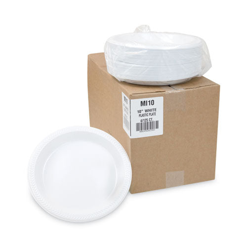 Image of Pactiv Evergreen Meadoware Impact Plastic Dinnerware, Plate, 10.25" dia, White, 500/Carton