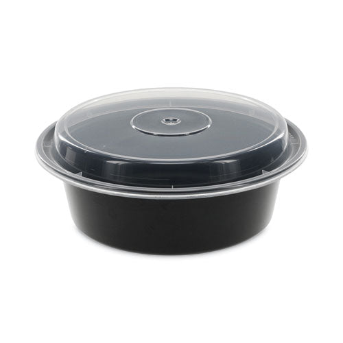 Image of Pactiv Evergreen NC729B Newspring VERSAtainer Microwavable Containers, 32 oz, 7" Diameter x 2.25" h, Black/Clear, Plastic, 150/Carton