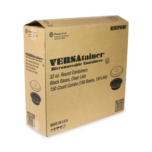 Image of Pactiv Evergreen NC729B Newspring VERSAtainer Microwavable Containers, 32 oz, 7" Diameter x 2.25" h, Black/Clear, Plastic, 150/Carton