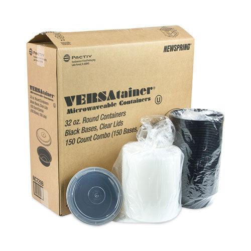 Image of Pactiv Evergreen NC729B Newspring VERSAtainer Microwavable Containers, 32 oz, 7" Diameter x 2.25" h, Black/Clear, Plastic, 150/Carton