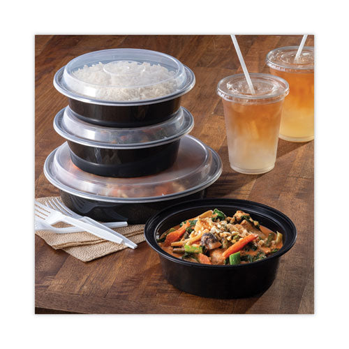 Image of Pactiv Evergreen NC729B Newspring VERSAtainer Microwavable Containers, 32 oz, 7" Diameter x 2.25" h, Black/Clear, Plastic, 150/Carton