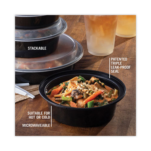 Image of Pactiv Evergreen NC729B Newspring VERSAtainer Microwavable Containers, 32 oz, 7" Diameter x 2.25" h, Black/Clear, Plastic, 150/Carton