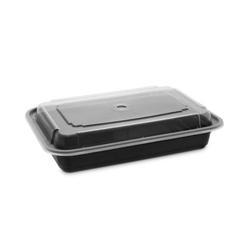 Image of Pactiv Evergreen NC868B Newspring VERSAtainer Microwavable Containers, 28 oz, 8.8 x 6 x 2, Black Base/Clear Lid, Plastic, 150/Carton