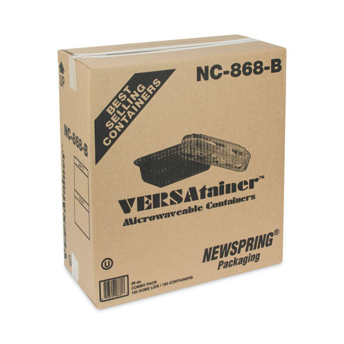 Image of Pactiv Evergreen NC868B Newspring VERSAtainer Microwavable Containers, 28 oz, 8.8 x 6 x 2, Black Base/Clear Lid, Plastic, 150/Carton