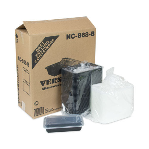 Image of Pactiv Evergreen NC868B Newspring VERSAtainer Microwavable Containers, 28 oz, 8.8 x 6 x 2, Black Base/Clear Lid, Plastic, 150/Carton