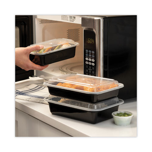 Image of Pactiv Evergreen NC868B Newspring VERSAtainer Microwavable Containers, 28 oz, 8.8 x 6 x 2, Black Base/Clear Lid, Plastic, 150/Carton