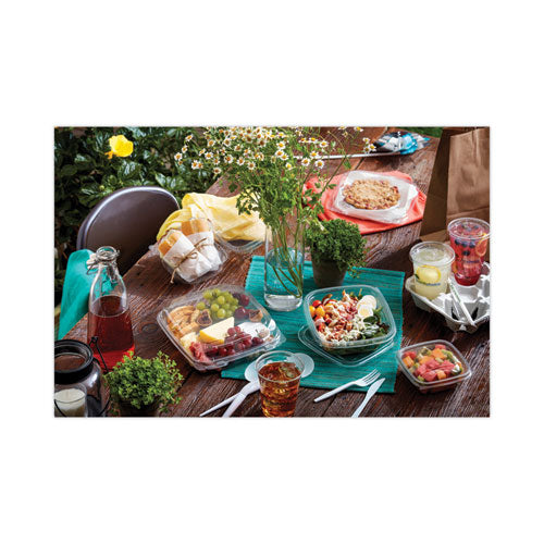 Image of Pactiv Evergreen SACLD07 EarthChoice Recycled PET Container Lid, For 24 to 32 oz Container Bases, 7.37 x 7.37 x 0.83, Clear, Plastic, 300/Carton