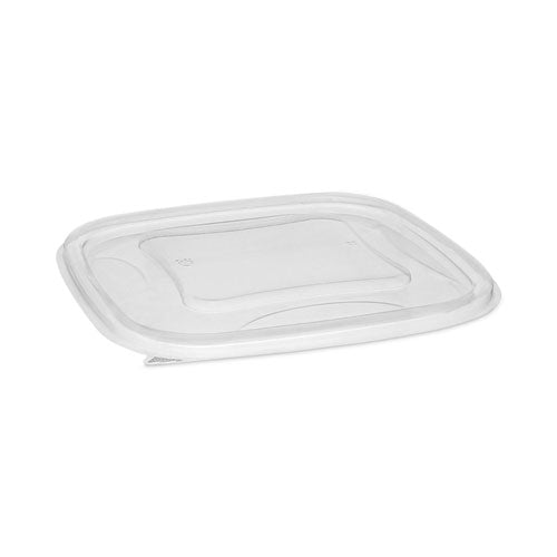 Image of Pactiv Evergreen SACLF07 EarthChoice Square Recycled Bowl Flat Lid, 7.37 x 7.37 x 0.26, Clear, Plastic, 300/Carton