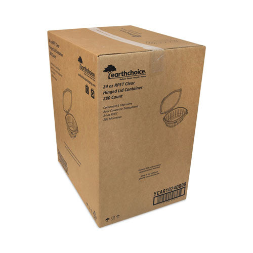 Image of Pactiv Evergreen YCA910240000 EarthChoice Recycled PET Hinged Container, 24 oz, 7.37 x 5.87 x 2.37, Clear, Plastic, 280/Carton