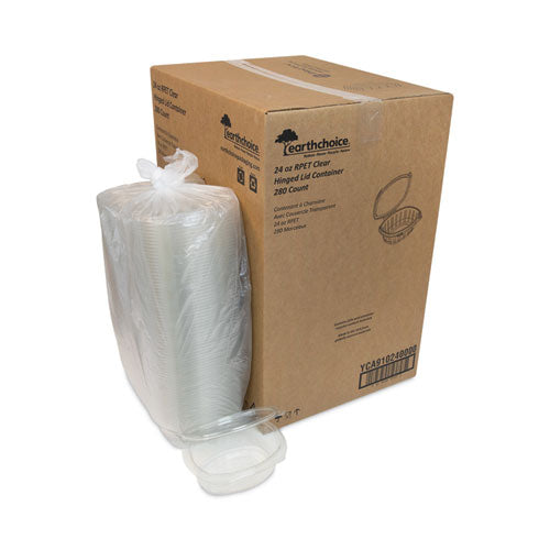 Image of Pactiv Evergreen YCA910240000 EarthChoice Recycled PET Hinged Container, 24 oz, 7.37 x 5.87 x 2.37, Clear, Plastic, 280/Carton