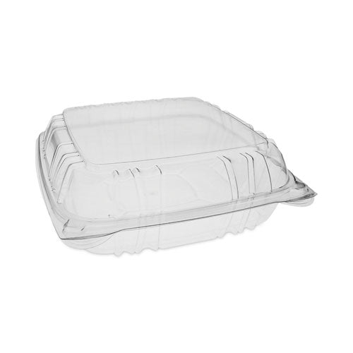 Image of Pactiv Evergreen YCI821100000 SENSATION SmartLock Hinged Lid Container, 9.2 x 8.9 x 3.1, Clear, Plastic, 200/Carton